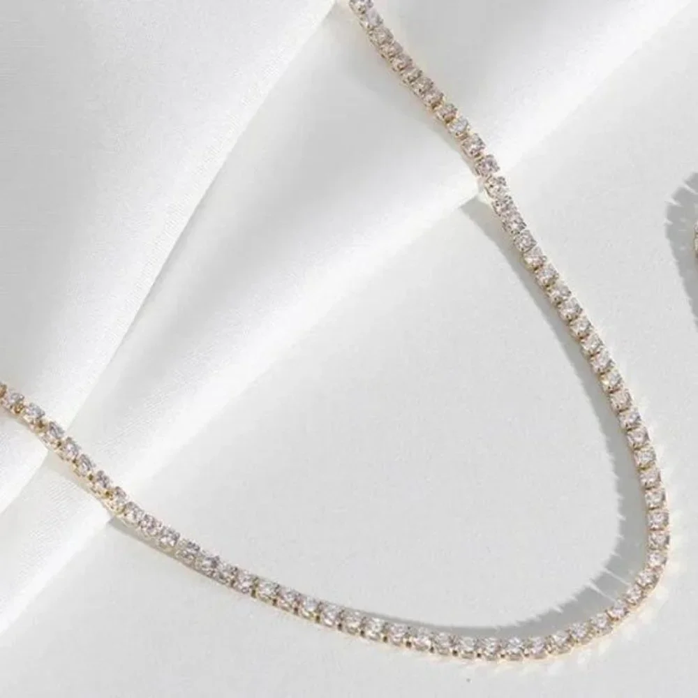 NEW 14K GOLD DIAMOND CHOKER TENNIS CHAIN NECKLACE, NICE NECKLACE, CUTE NECKLACE - Picture 7 of 7